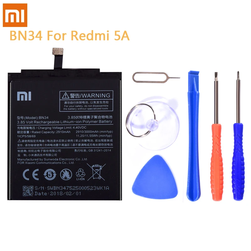 BN34 BN30 BM47 BM22 BM36 Батарея для спортивной камеры Xiao mi Red mi 5A 4A 3 3S 4X mi 5 5S mi 5 mi 5S сменная батарея литий-полимерные батареи - Цвет: BN34 For Redmi 5A