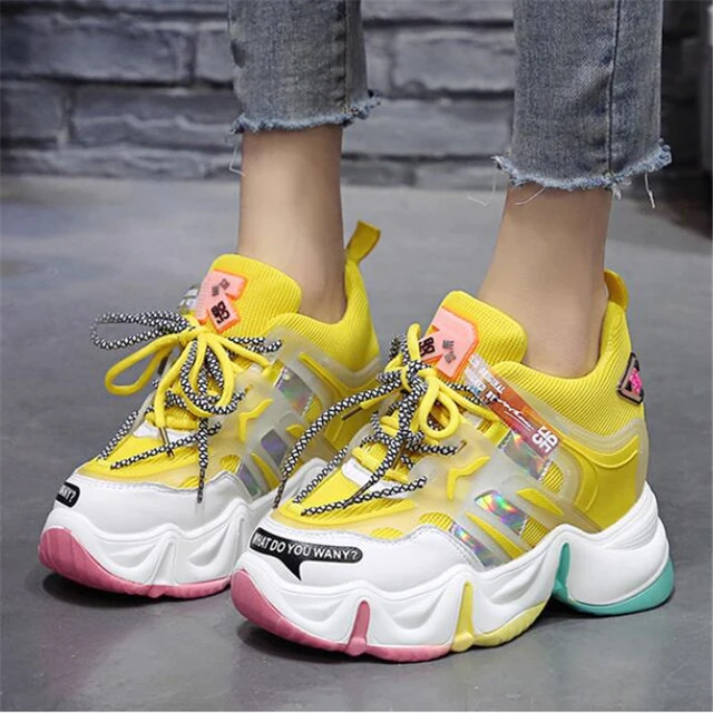 Women Dad Sport Shoes 2021 Spring Summer Fashion Female Hide Wedge Basket   High Heel Shoes Woman Platform Chunky Sneakers - Women's Vulcanize  Shoes - AliExpress