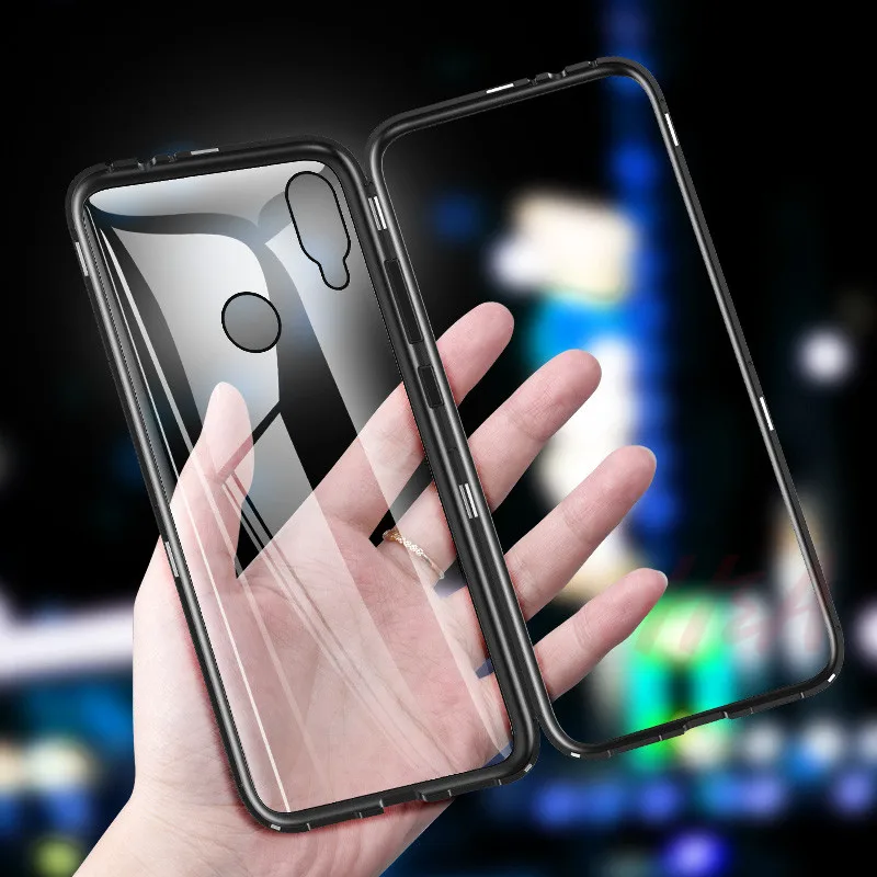 Металлический магнитный адсорбционный чехол для Redmi Note 7 6 5 Pro 6 6a стеклянный чехол для Xiaomi 9 8 Lite 6X A2 чехол Pocophone F1 чехол - Цвет: Black-single glass