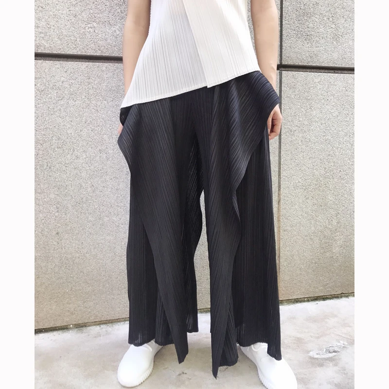 Changpleat Ранняя осень женский широкий, брючный брюки Miyak плиссированные модные дизайнерские свободные женские брюки с эластичной талией большого размера
