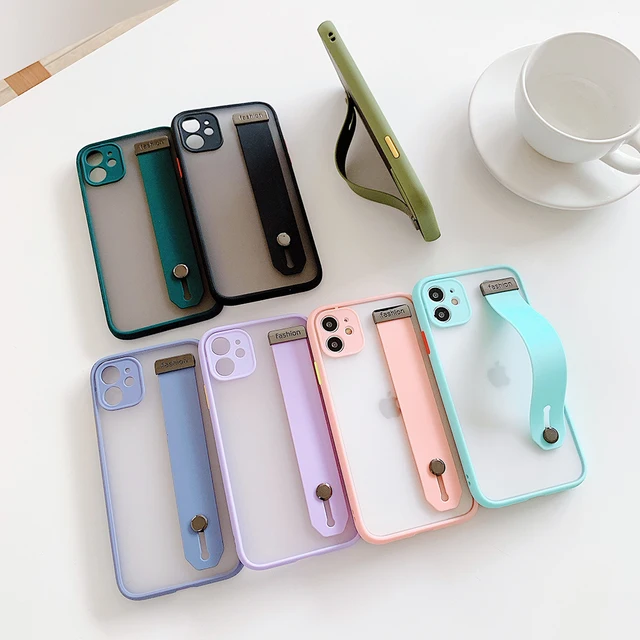 For iPhone 13 12 Mini 11 Pro Max X XR XS Max 7 8 Plus SE Case Camera Protection Cases Candy Color Wrist Strap Holder Luxury Case 1