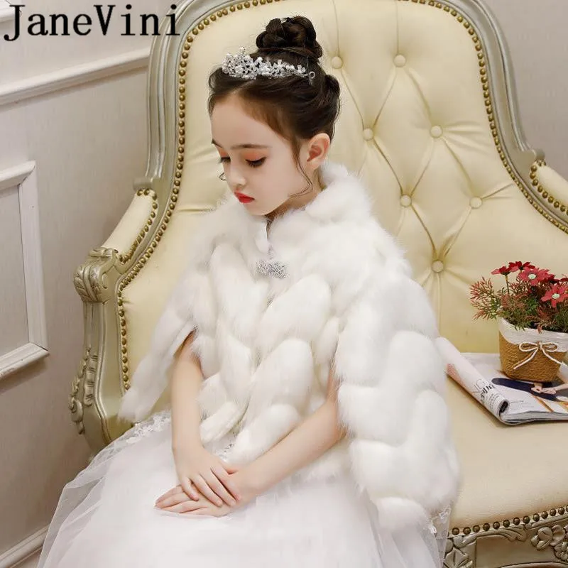 JaneVini шарф-плед из искусственного меха для маленьких девочек теплый искуственный мех зимнее пальто для свадьбы с высоким воротником украшенное бусинами Болеро плащ палантины