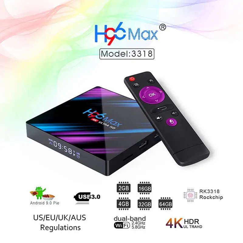 H96 MAX RK3318 Top tv Box 4G DDR3 USB 3 0 Bluetooth 4 Android 9 OS 4K 4096x2160 GPU 2 4G/5G медиаплеер | Электроника