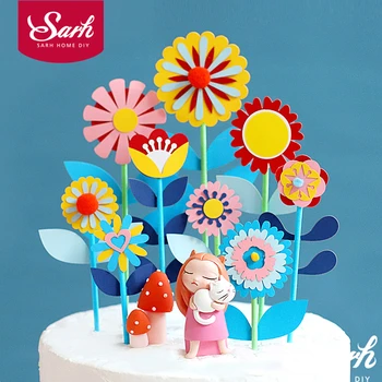 

Multi Color Hairball Flowers Wedding Cake Topper Bride Birthday Party Decoration Baby Shower Kid Girl Baking Supplies Love Gifts