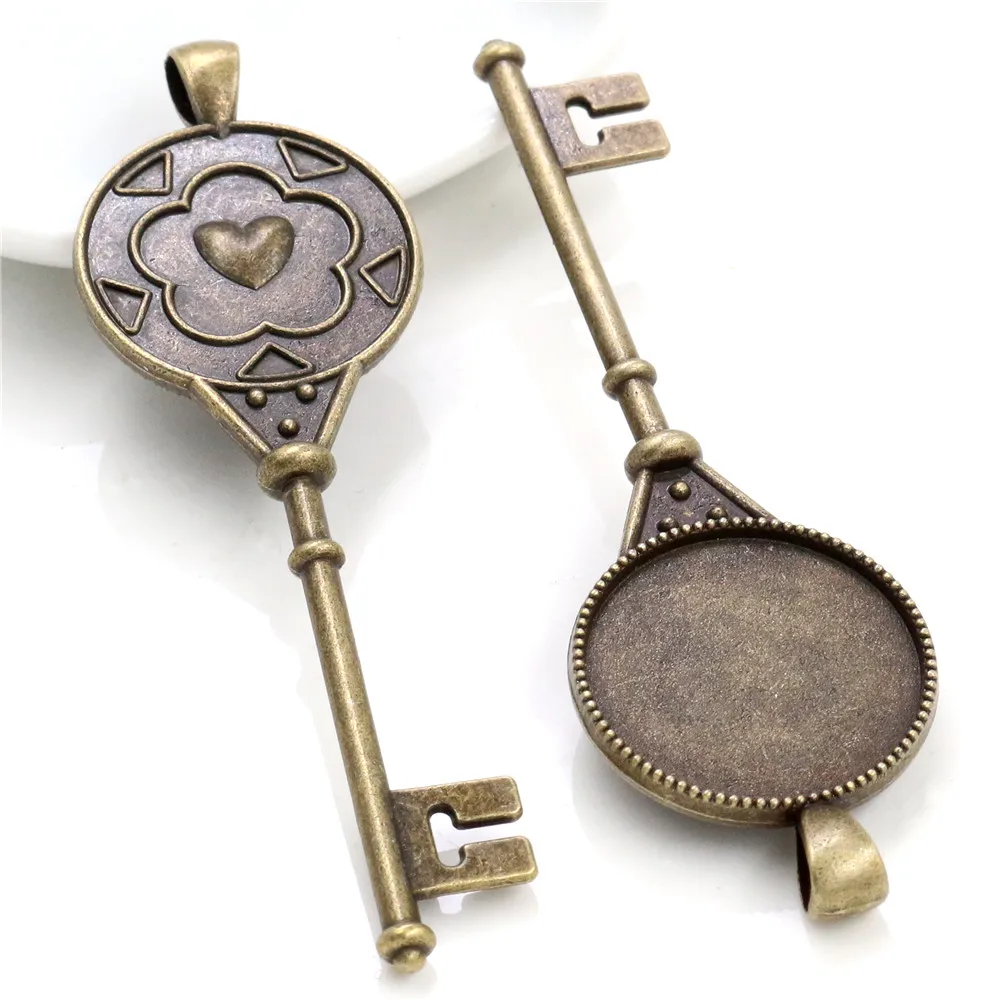 

5pcs 25mm Inner Size Antique Bronze Key Shape Cameo Cabochon Base Setting Charms Pendant (A4-47)