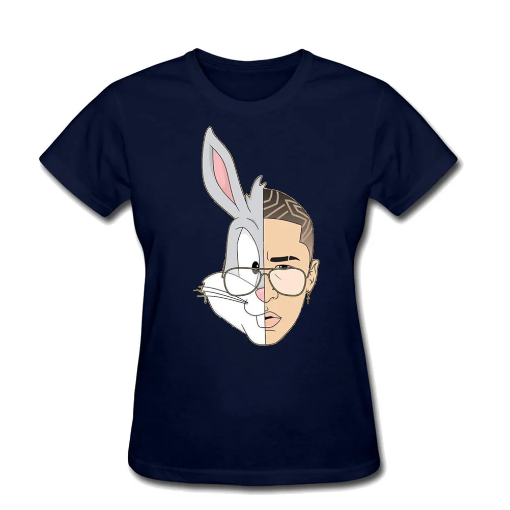 Футболка Bad Bunny, модный топ, хлопковая футболка, для упражнений, для девушек, женские футболки с коротким рукавом, хлопок, женские футболки для женщин - Цвет: Тёмно-синий
