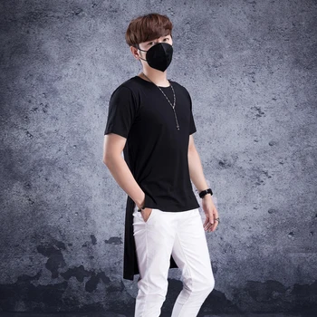 

Summer Fashion Men's long short-sleeved t-shirt before and after the long half-sleeved t-shirt Korean version of high street sty