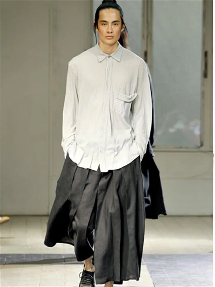 27-44 Big yards men's trousers Male culottes wide leg fluid boot cut casual pants plus size The singer's clothing