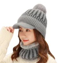 Брендовые женские зимние вязаные шапочки шапки Теплые Толстая шляпа женский шарф шапка набор Вязанные Трикотажные Шапочки наборы для езды на велосипеде Балаклава