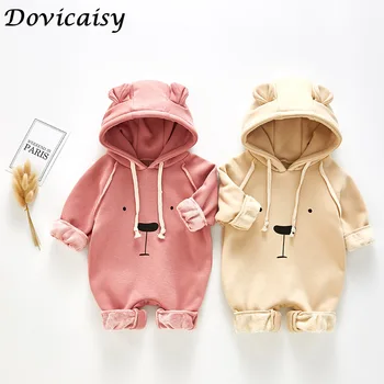 

Winter Baby Boy Girls Romper Thickening Plus Velvet Bear Ear Print Loose Jumpsuit Romper Baby Girl Clothes