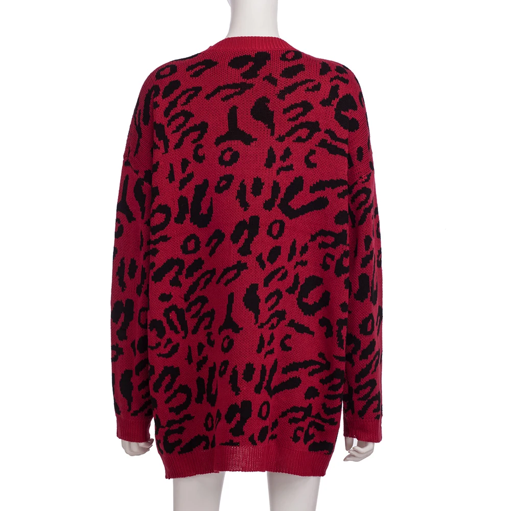 Dilusoo Зимний вязаный свитер с леопардовым принтом, женские свободные свитера с круглым вырезом и длинными рукавами, 2019 повседневные Осенние