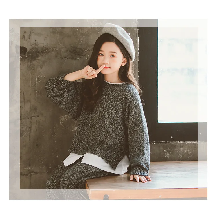 2pcs Knit Set Back To School Clothing Girls Autumn Winter Two Pieces Sets Girl Suit Knitted Sweater And Knitting Pants Fashion (16)