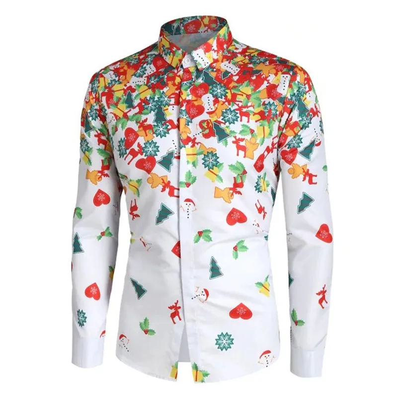 Мужская Осенняя Модная рубашка, Повседневная рубашка, Мужская Рождественская рубашка с длинными рукавами, блузка, рубашки, camisas hombre#4O28 - Цвет: Белый