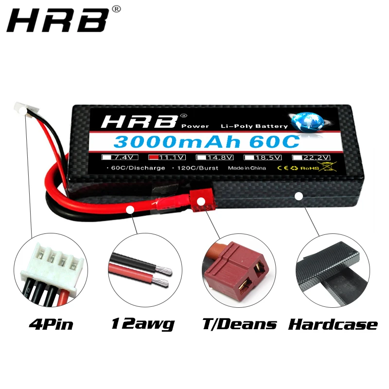 Литий полимерный аккумулятор HRB 3S 11 1 В 3000 мАч 3300 3600 4000 4200 5200 6000 T Deans XT60 TRX Plug