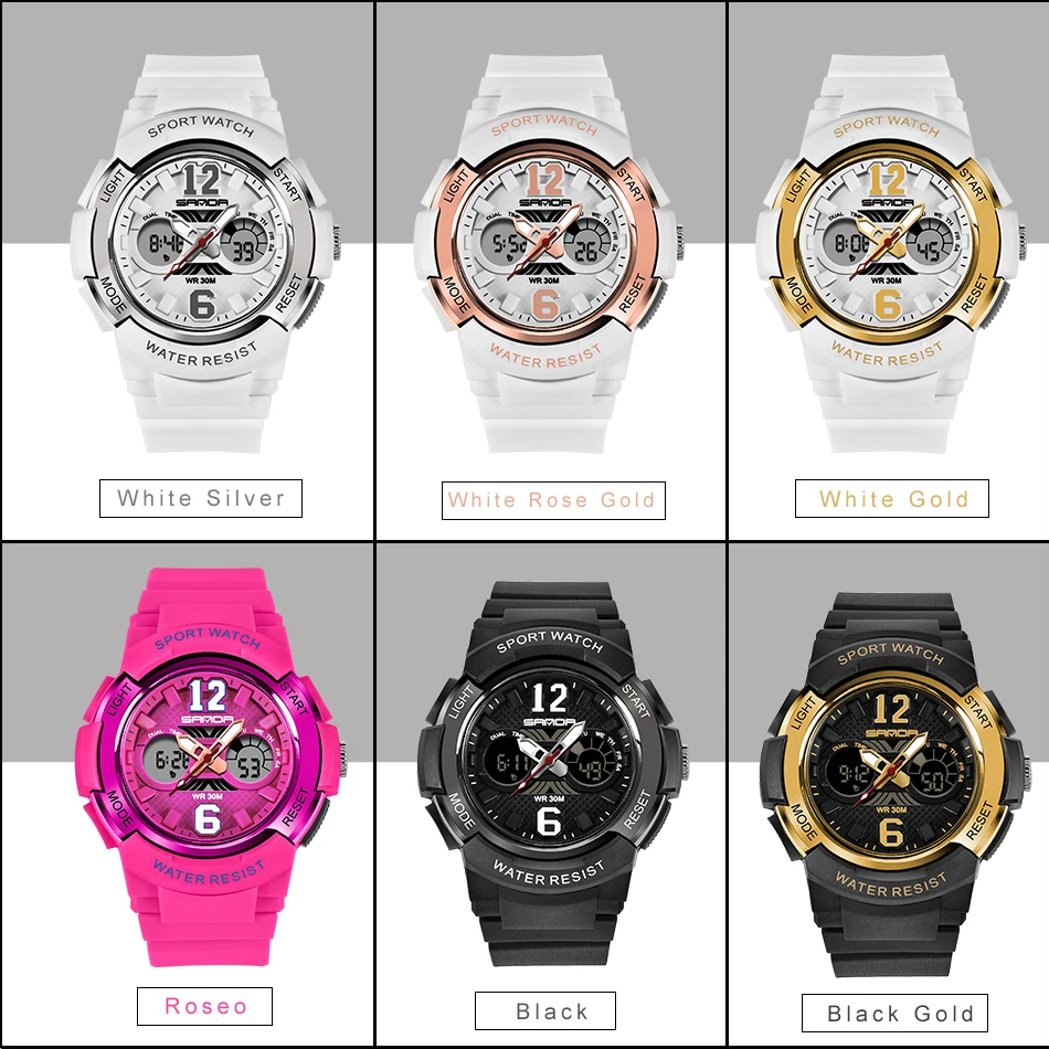 Женские спортивные часы SANDA Белые Водонепроницаемые желеобразные розового