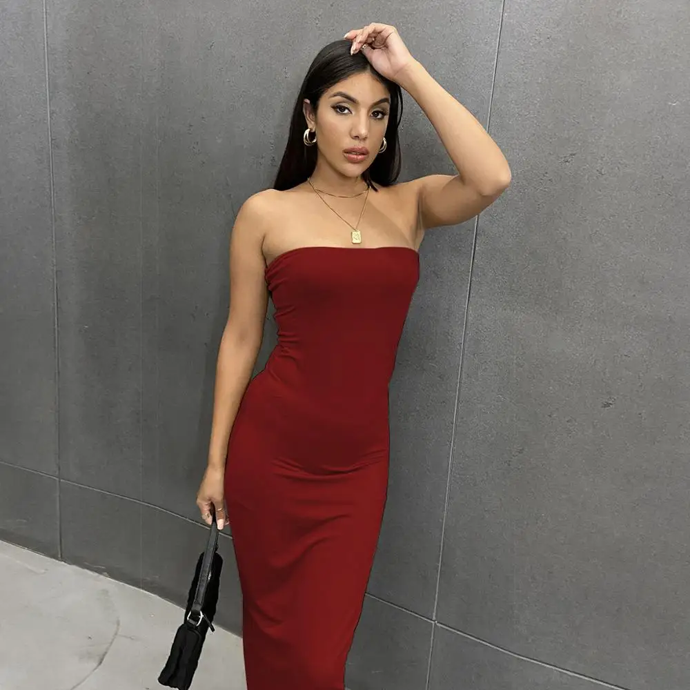 Off Shoulder Strapless Sexy Women Dress Sleeveless Straight Long Bodycon Dress Backless Casual Summer Party Dress Women