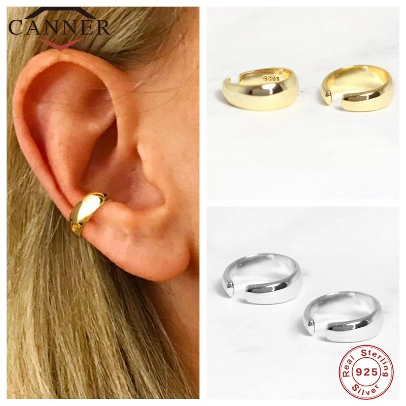 CANNER 925 Sterling Silver Ear Cuff Earring for Women Geometric Circle Clip Personality No Pierced Hole Earrings | Украшения и
