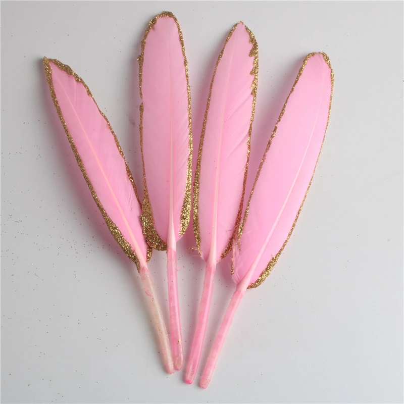 10 шт./лот, золотые гусиные перья, 10-15 см/4-6 дюймов, перья для рукоделия, украшения, аксессуары, свадебное украшение - Цвет: Pink