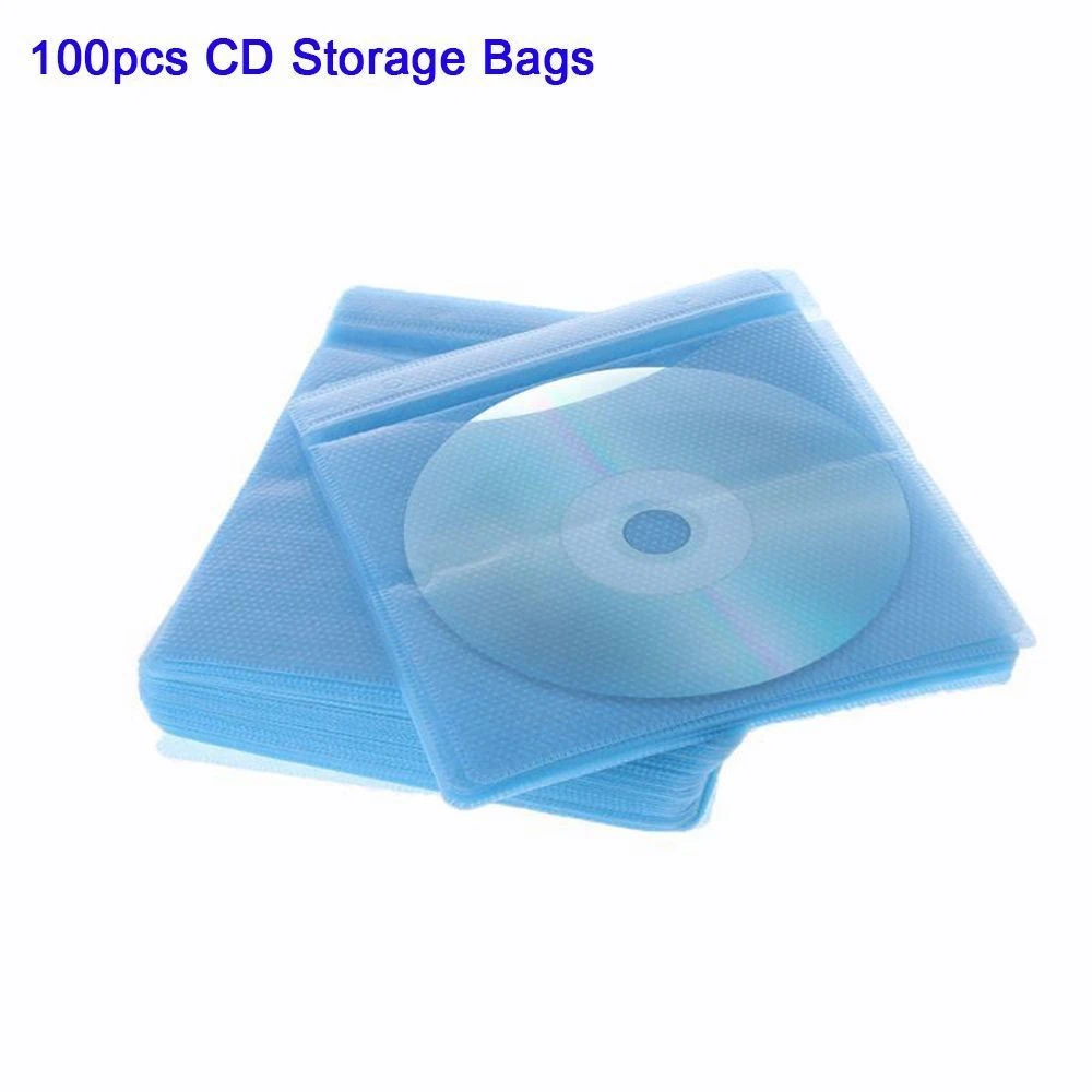almacenamiento CD y DVD de 100 piezas, bolsas de almacenamiento, funda de protección funda de sobre de doble cara, bolsa de PP, Organizador|Bolsas para reproductores de CD/DVD| -