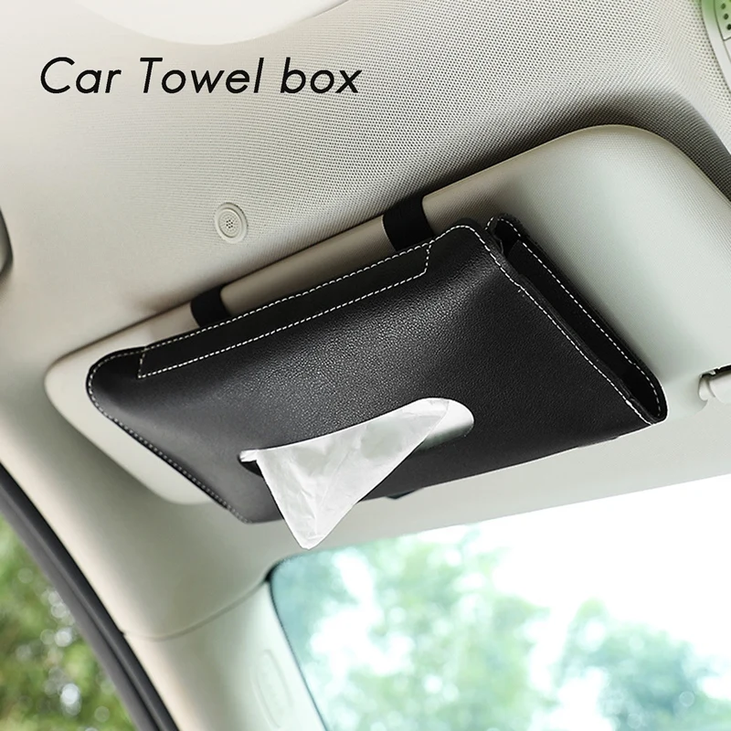 Car Tissue Box Towel Organizer PU Leather Visor Type Tissue Holder Auto Interior 