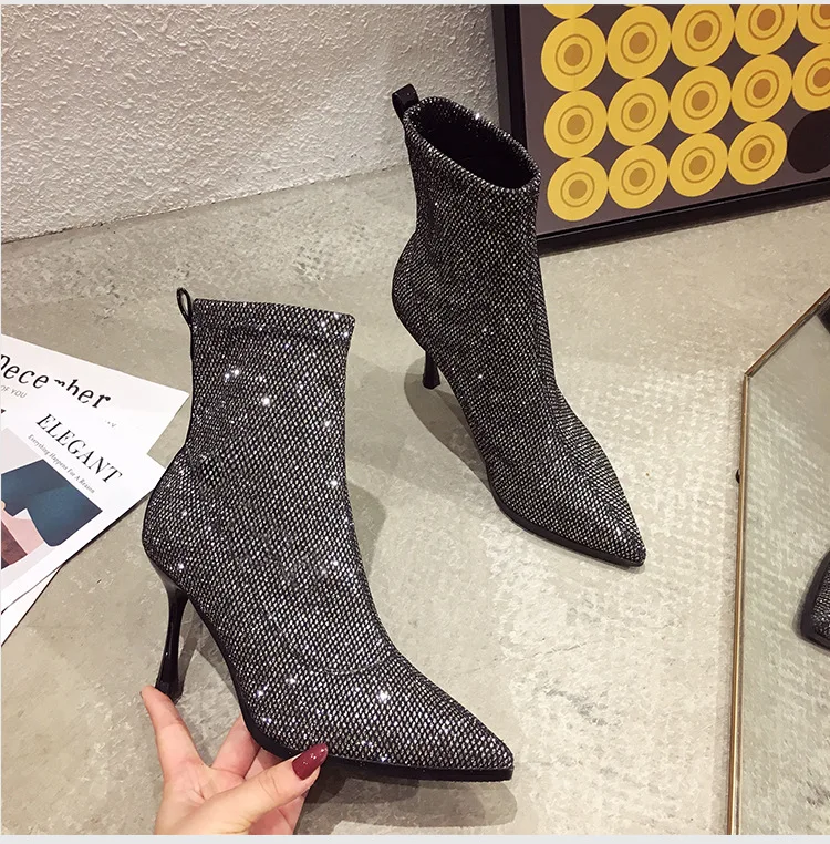 Pointy Boot Women's Boots Autumn Shoes Booties Ladies Boots-women Lace Up Winter Footwear Pointe Mid Calf High Heel Mid-Cal