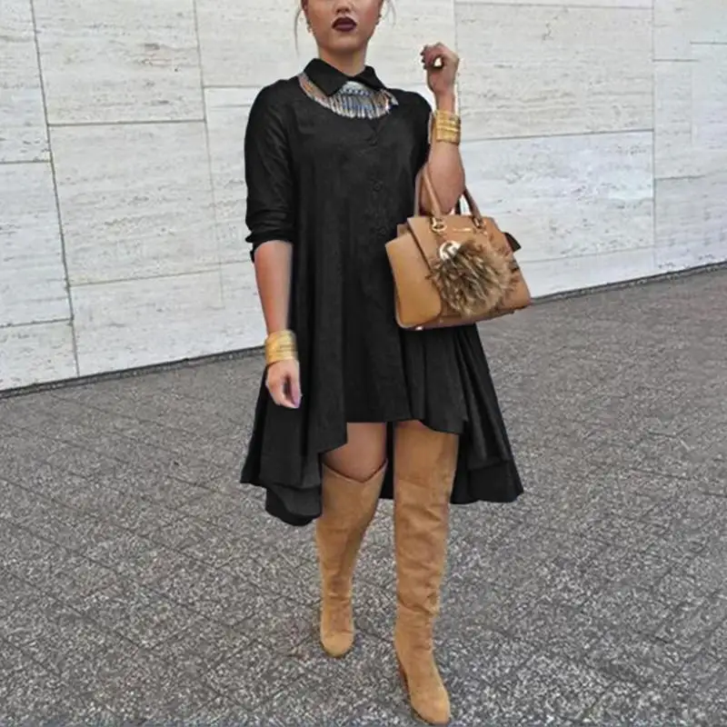 Джинсовое платье для беременных; VONDA г.; осенние повседневные свободные Асимметричные рубашки с длинными рукавами и отложным воротником; платья в богемном стиле