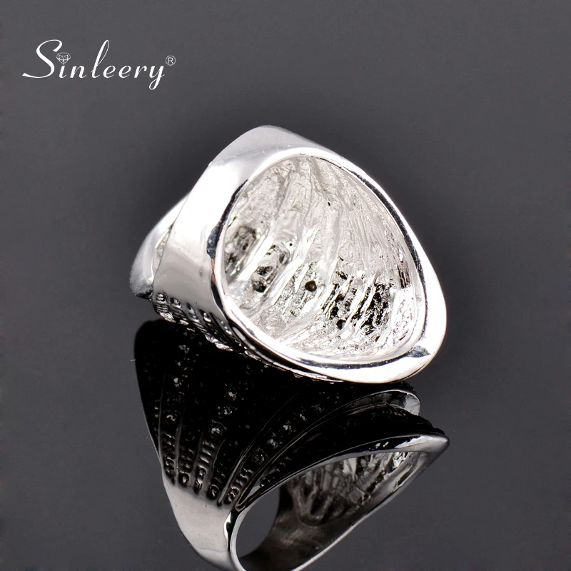 SINLEERY Retro Black White Cubic Zirconia Big Wide Rings for Women Party Jewelry Bague Femme Size 6 7 8 9 10 JZ180 SSB
