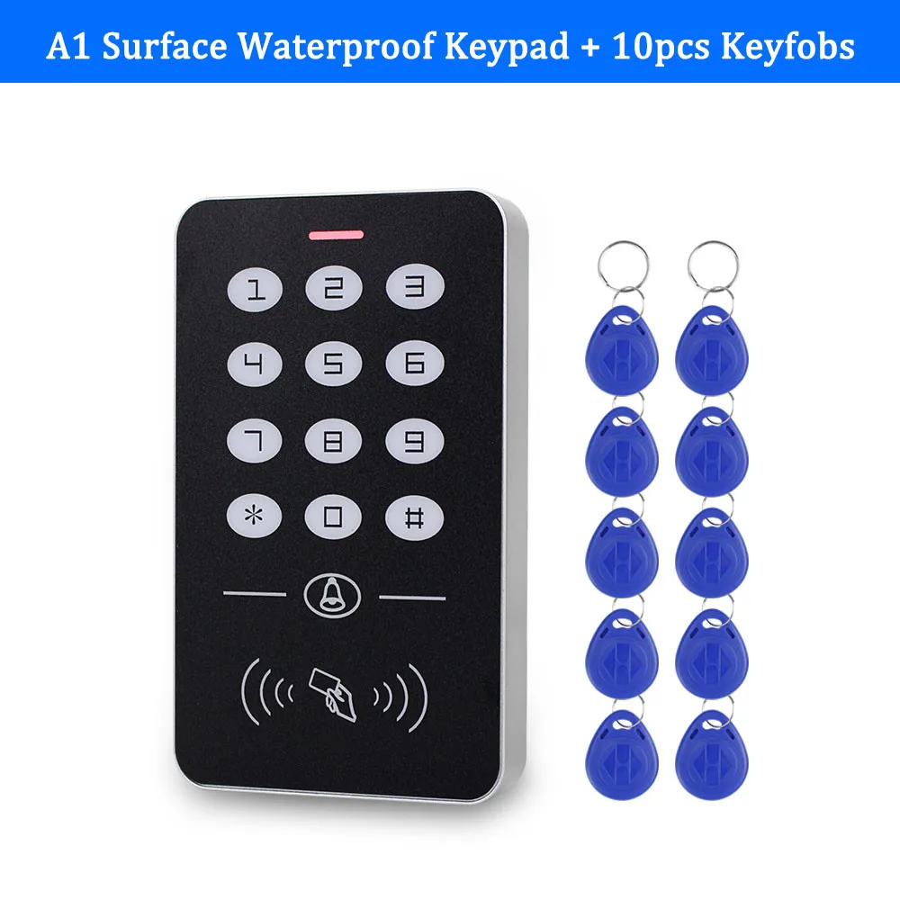 A1 with 10 Keys DC12V система контроля допуска к двери RFID Клавиатура 125 кГц кардридер 10 шт. EM4100 брелок Открыватель двери с подсветкой дверной Звонок - Цвет: A1 with 10 Keys