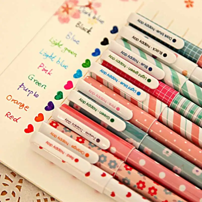 

10 Pcs/Set Color Pen Flower Animal Starry Star Sweet Flora Colored Gel Pen 0.5mm Cute pens for school Kawaii Korean Stationary