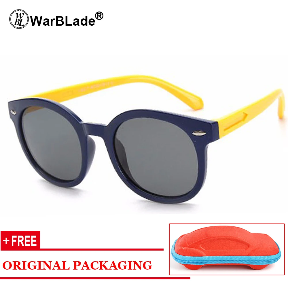 Новые Детские поляризованные солнцезащитные очки TAC UV400 для мальчиков и девочек крутые TR90 резиновые Повседневные очки выход дверь очки с чехлом - Цвет линз: dark blue yellow