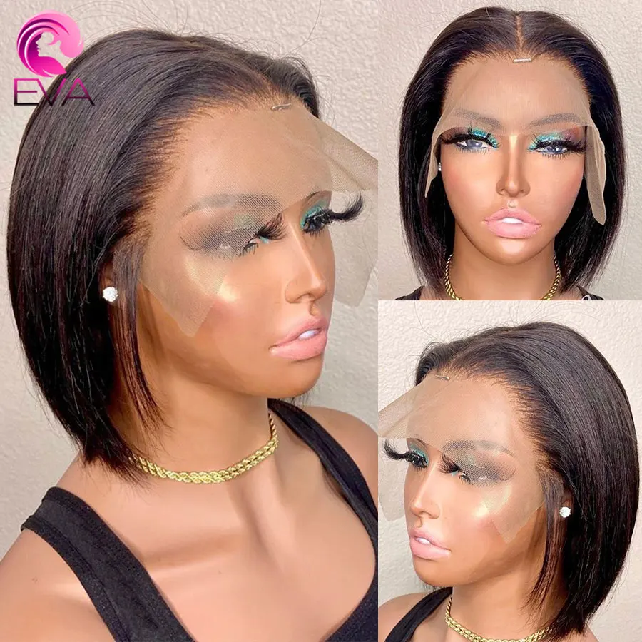Eva short bob 5x5 6x6 HD lace closure wig Brazilian straight bob lace front human hair wigs pre plucked 13x6 Hd frontal wig
