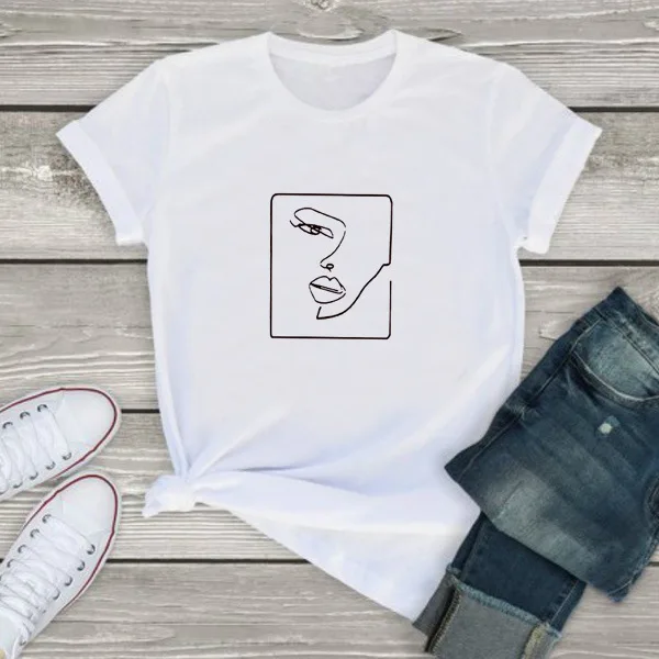 

face abstract simple Women t shirt Loose plus size Casual women's fashion tees Art casual Vintage Ulzzang ins Harajuku T-shirt