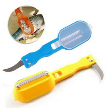 

1pc Fish Scale Scraping Fish Skin Remover Brush with Knife Cleaning Peeler Kitchen Gadgets Useful Scraper