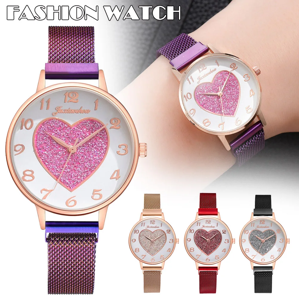 Newly Fashion Quartz Watch Steel Mesh Strap Heart Pattern Round Dial Simple Casual for Women Girls | Наручные часы