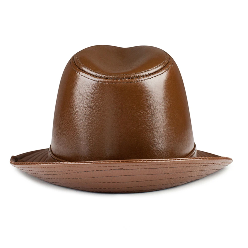 LA SPEZIA Black Fedora Hat Men Genuine Leather Sheepskin Jazz Cap Autumn Winter British Casual High Quality Wide Brim Hat LA SPEZIA Black Fedora Hat Men Genuine Leather Sheepskin Jazz Cap Autumn Winter British Casual High Quality Wide Brim Hat