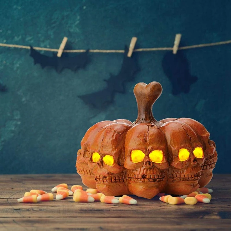 

Halloween Pumpkin Skull Decorations Lamp, Battery Operated Scary Decorations Light LED Pumpkins Decor