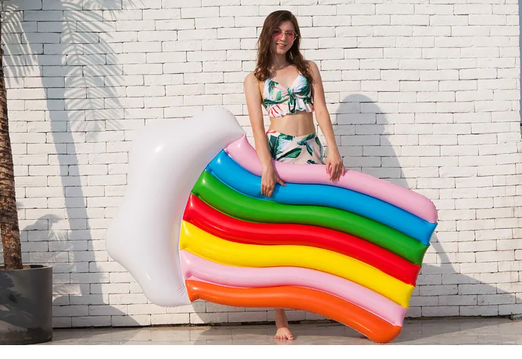 180*110cm Inflatable Rainbow Float Cloud Bed Summer Swimming Ring For Adult Kids Water Party Toys Rainbow Floating Row