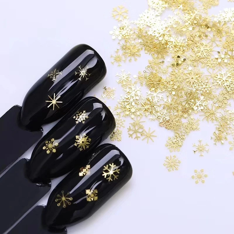 Золотые Рождественские снежинки Блестки для ногтей 3D металлические Стразы для ногтей художественный амулет блестки чешуйки для ногтей ювелирные изделия аксессуары