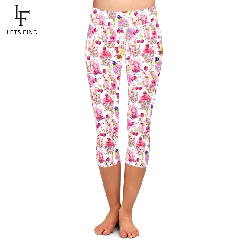 LETSFIND Cute Cupcake and Pig Printing Women High Waist Fitness Mid-Calf Leggings Plus Size Soft Slim Capri Leggings LETSFIND Cute Cupcake and Pig Printing Women High Waist Fitness Mid-Calf Leggings Plus Size Soft Slim Capri Leggings