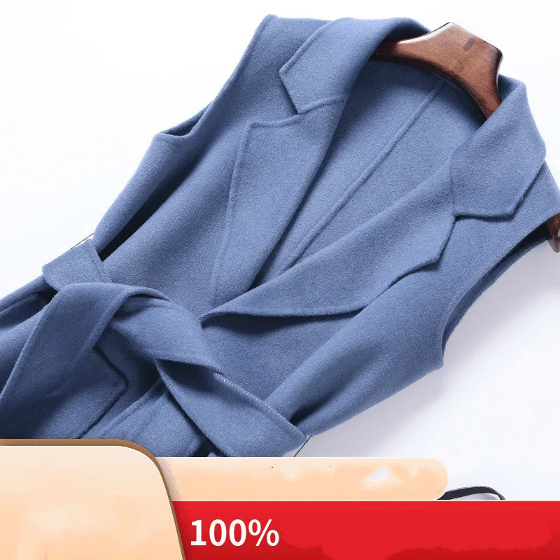 Модный 95% двухсторонний кашемировый женский жилет длинное Однотонное шерстяное