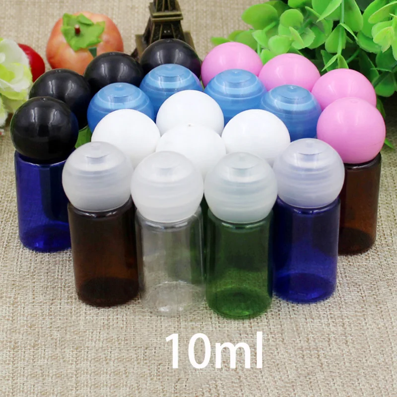 

10ml Plastic Water Bottle Refillable Cosmetic Makeup Cream Lotion Packaging Small Inner Plug Ball Cap Container Free Shipping