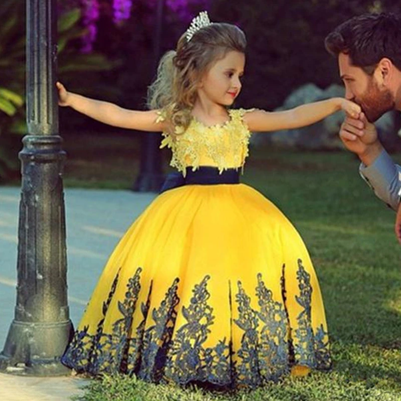 yellow and blue flower girl dresses