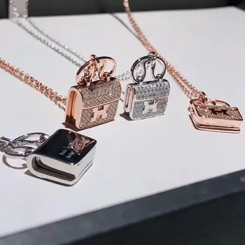 

100% sterling silver H letter bag necklace micro inlaid zircon fashion clavicle chain