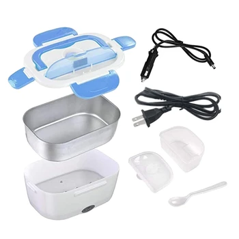 

Electric Lunch Box- Removable Food Heater Car and Home Dual Use with Stainless Steel Container PP Material.Blue US Plug