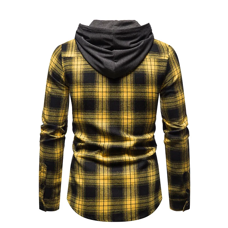 Mens Long Sleeve Hoodie Plaid Classic 