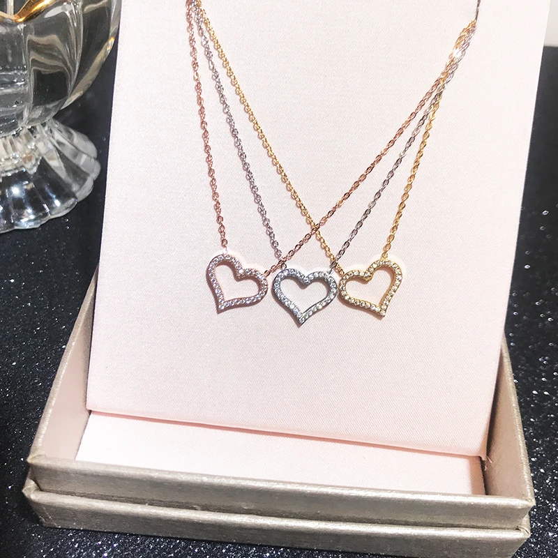 

YUN RUO New Arrival Rose Gold Color Micro Pave Zircon Stone Heart Pendant Necklace 316 L Titanium Steel Woman Jewelry Never Fade