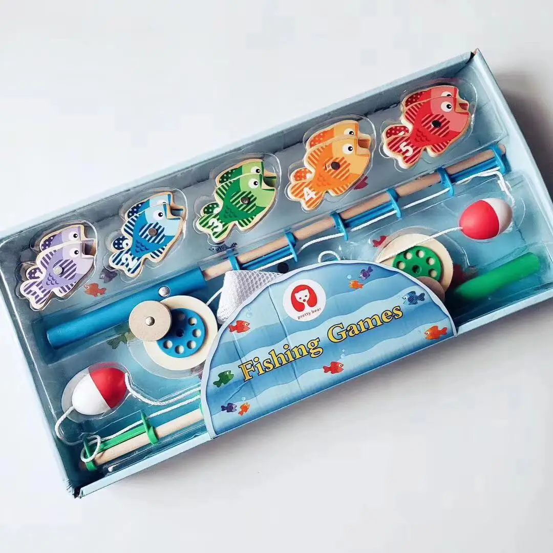 

Children Fishing Toys Suit Small GIRL'S And BOY'S Fish Catching 123456-Year-Old Baby Wood Large Size Educational Magnetic Fishin
