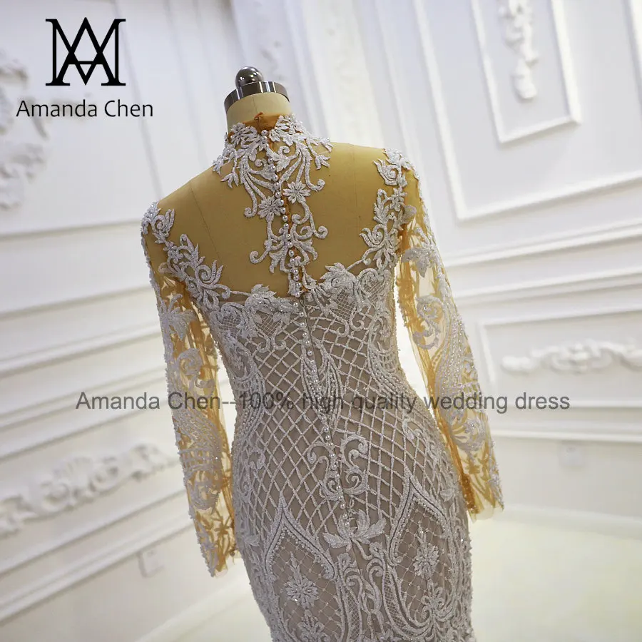 Robe de mariee свадебное платье с длинным рукавом и кружевной аппликацией цвета шампанского