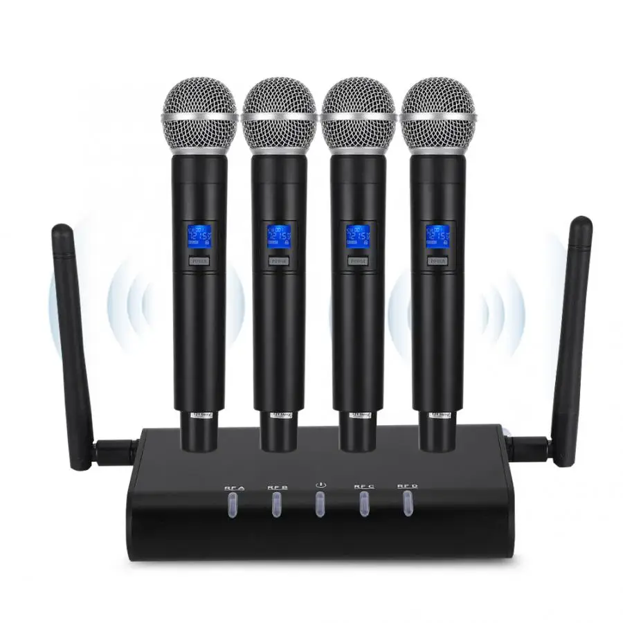 Микрофон 100-240V 641,4~ 672,3 MHz 1 в 4 Профессиональный портативный беспроводной микрофон комплект микрофонов для караоке свадьбы