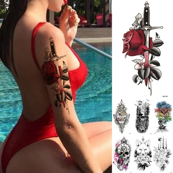 

Waterproof Temporary Tattoo Sticker Rose Sword Snake Heart Flash Tattoos Owl Dragon Universe Body Art Arm Fake Tatoo Women Men